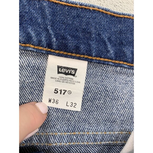 70's Levis 517 Men's W34 L28 Bootcut Jeans Orange tab Blue Denim Vintage - Picture 3 of 10